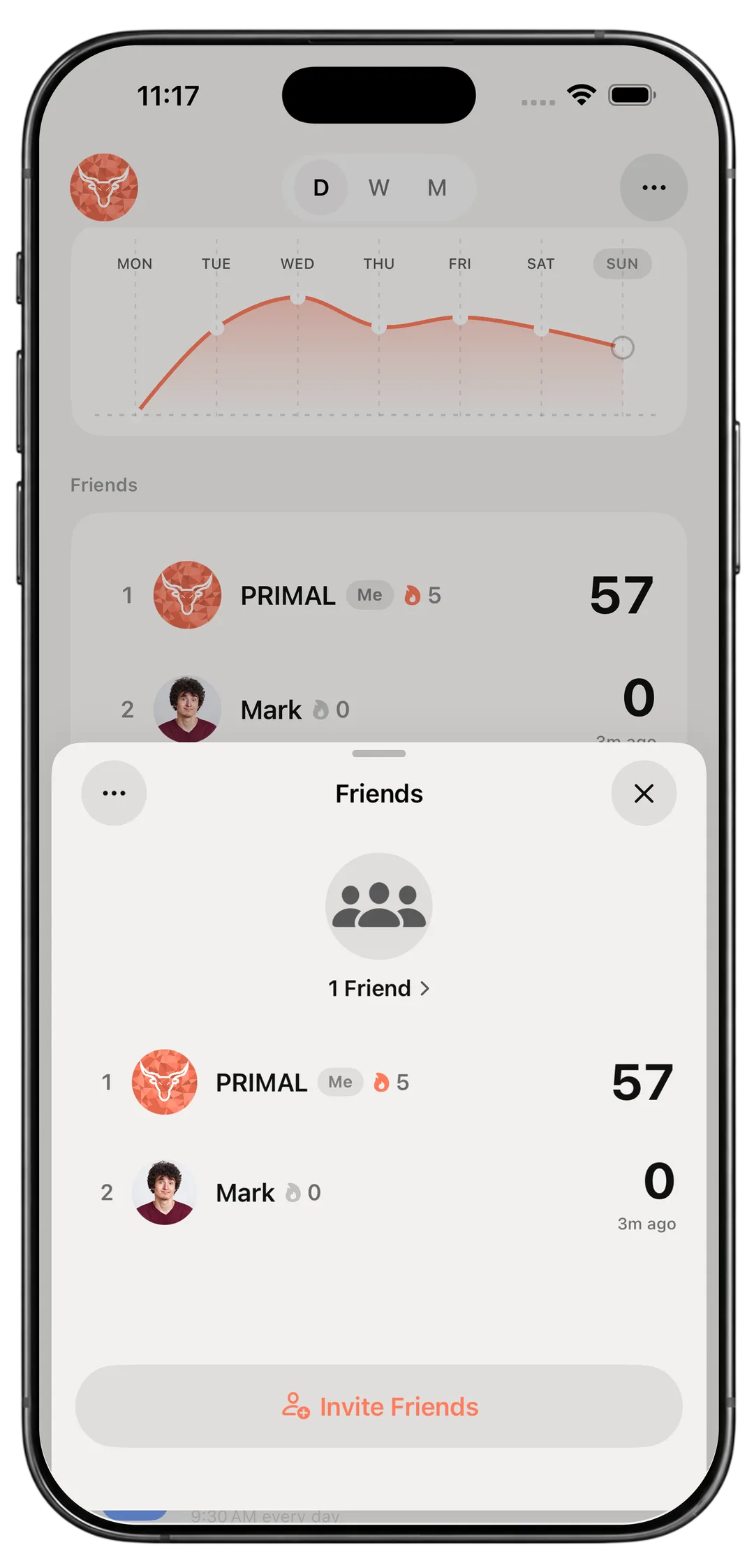 PRIMAL friends leaderboard on iPhone