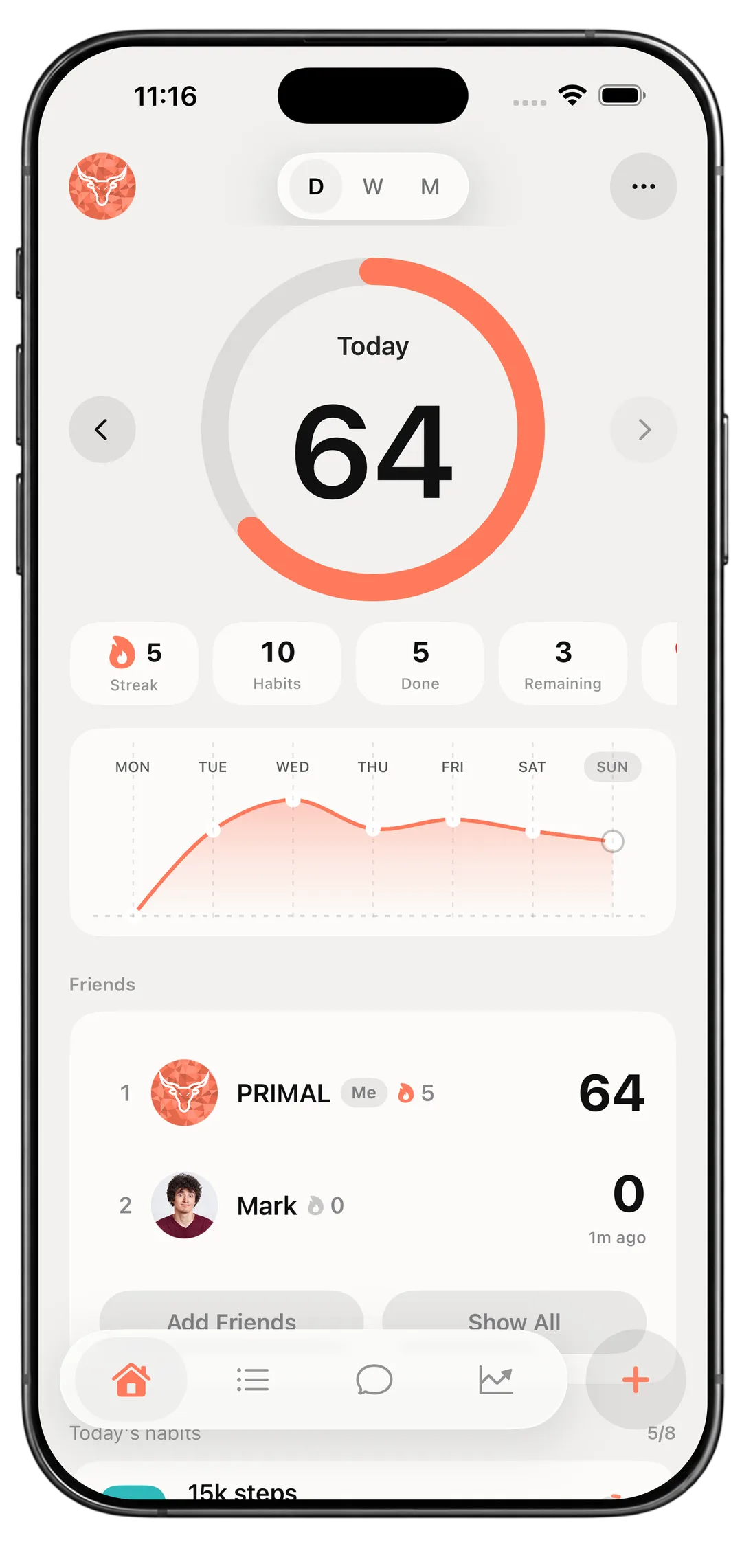 PRIMAL Today screen on iPhone
