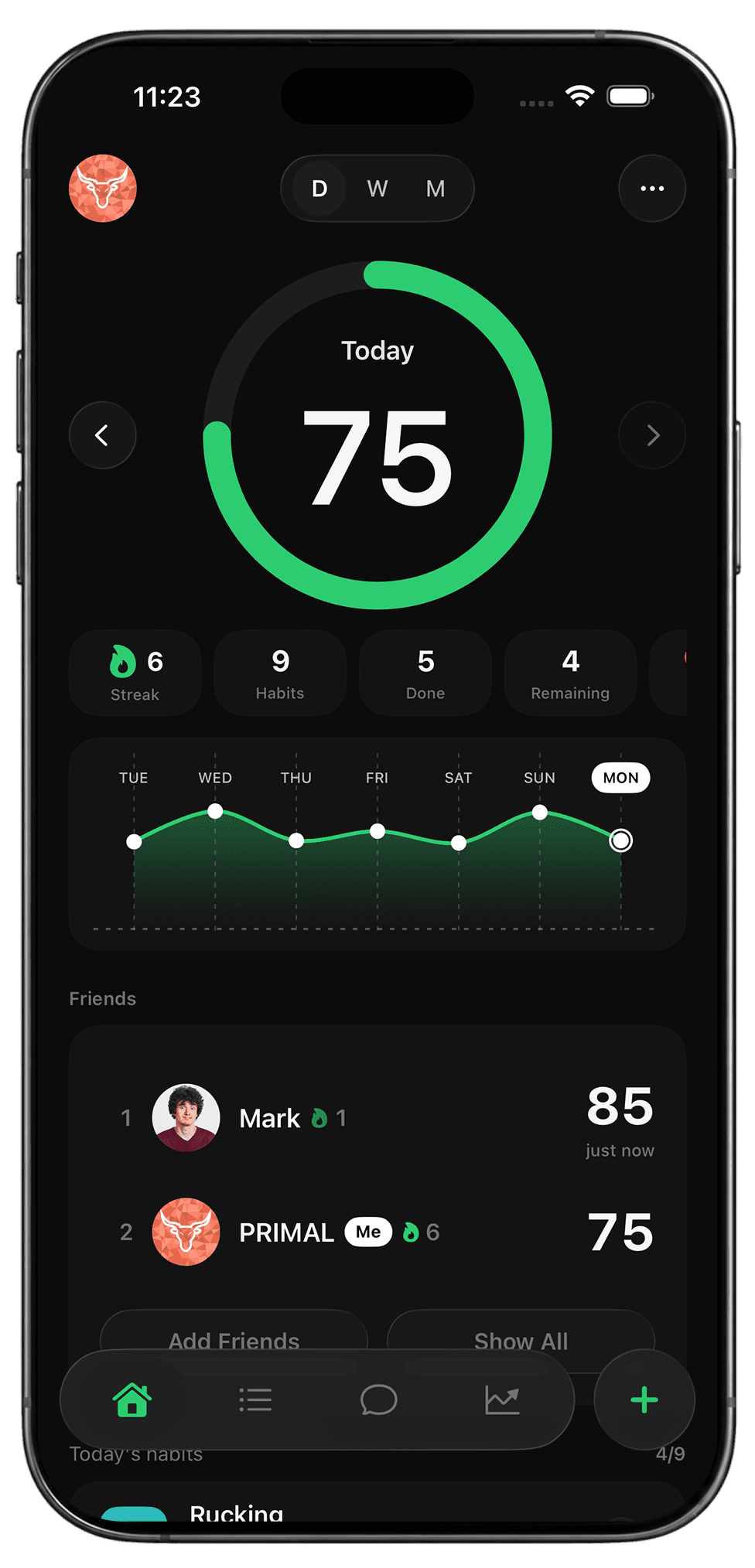 PRIMAL app in green theme on iPhone