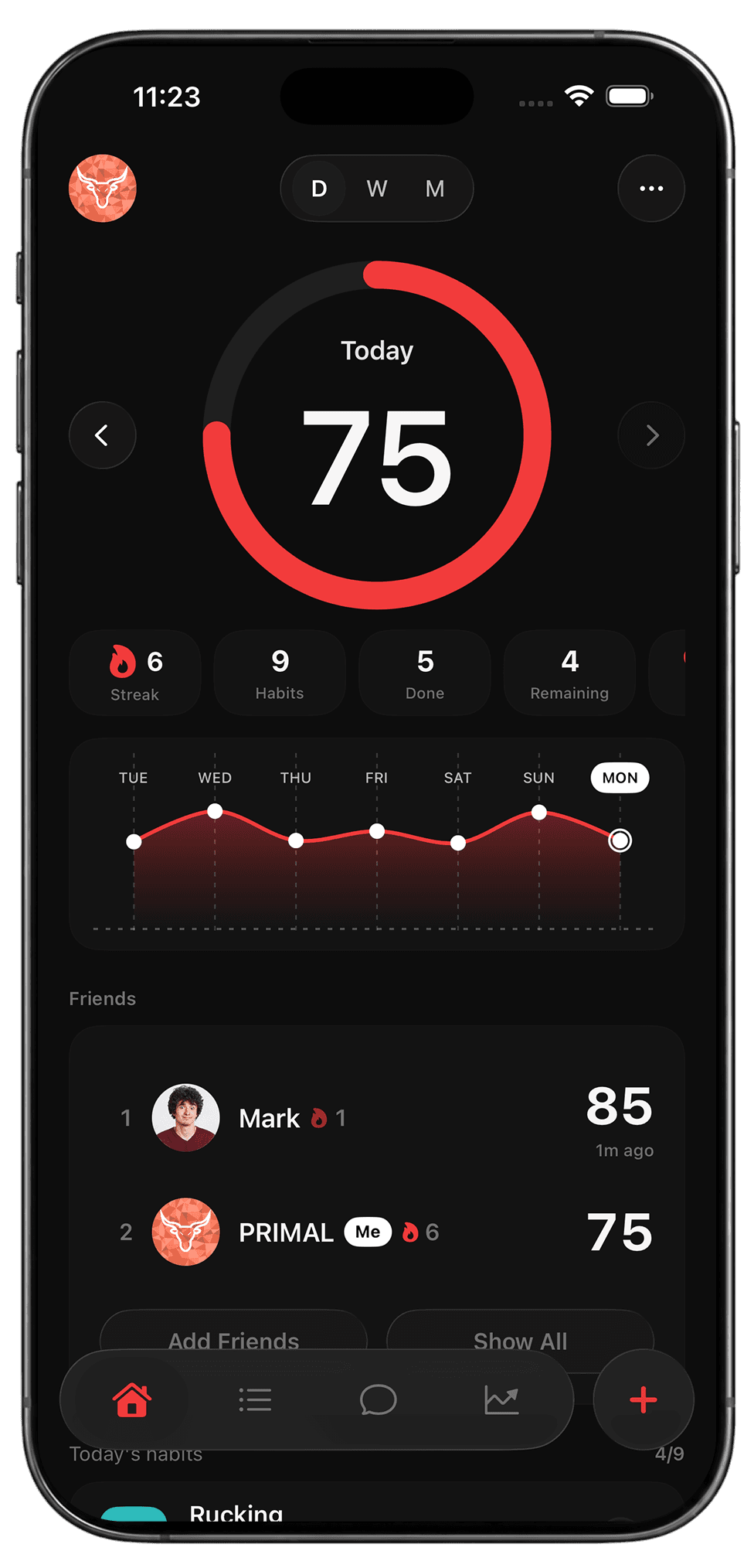 PRIMAL app in red theme on iPhone